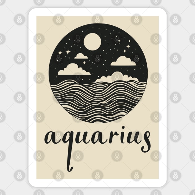 Aquarius Zodiac Sign Cosmic Waves Art Magnet by TuncGK